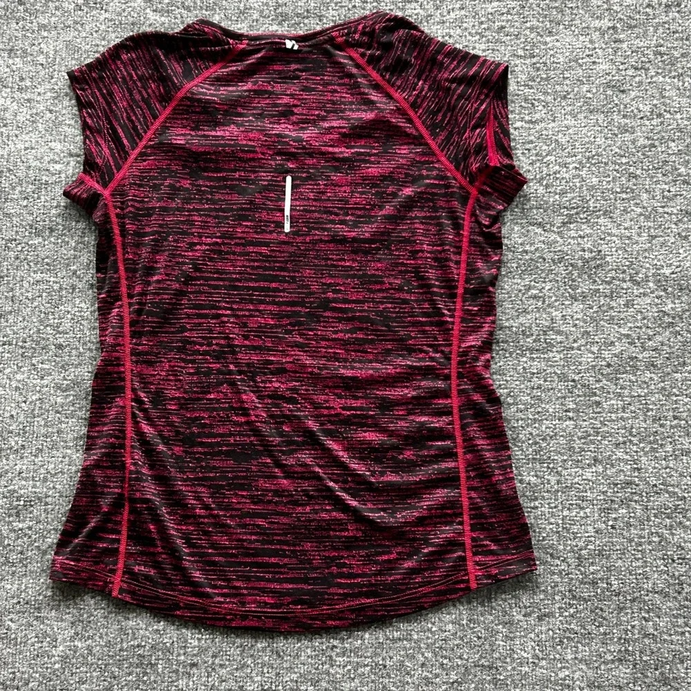 Nike Running Shirt Womens Size M Pink Black Dri-Fit Space Dye V-Neck Athletic